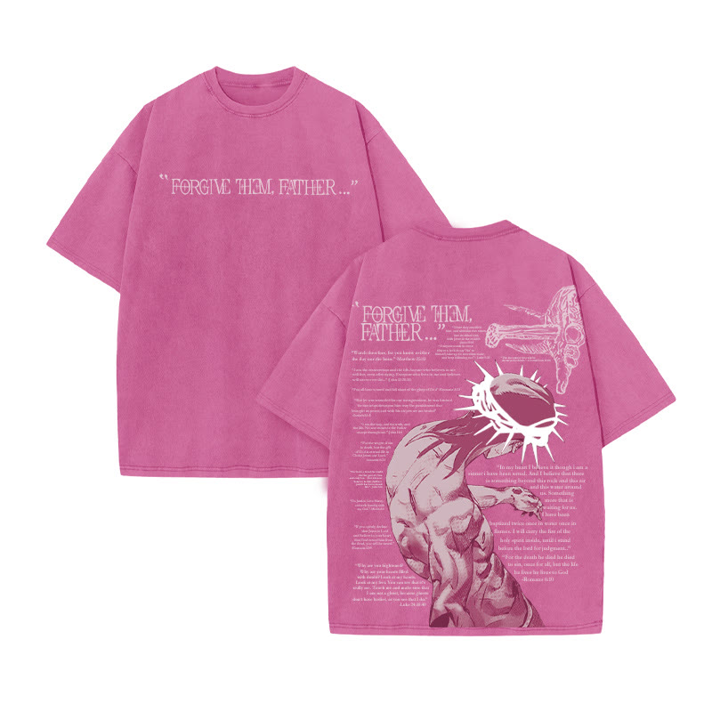 Unisex Reflective Crown Of Thorns Print Acid Washed T-shirt