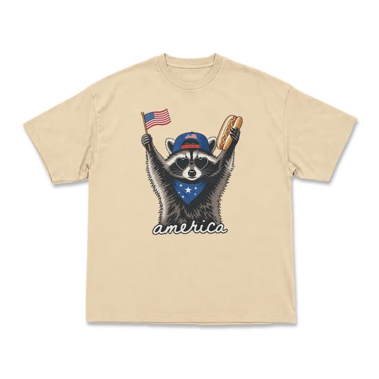 Patriotic Raccoon America Graphic T-Shirt - Apricot - US16-18(2XL) - image 6