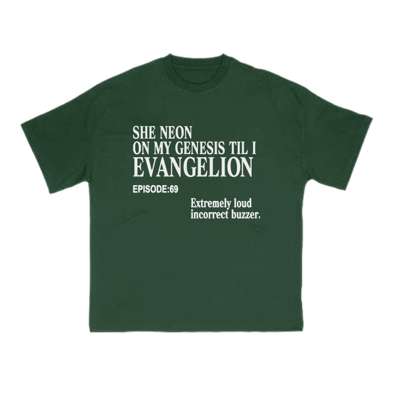 She Neon On My Genesis Til I Evangelion Print T-shirt - Green - US16-18(2XL) - image 7