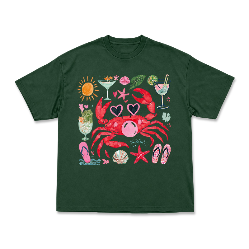 Coastal Crab Watercolor Graphic T-Shirt - Green - US16-18(2XL) - image 5