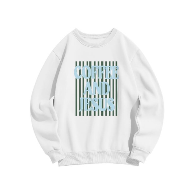 Unisex 100% Cotton Coffee And Jesus Print Sweatshirt - White - US16-18(2XL) - image 4