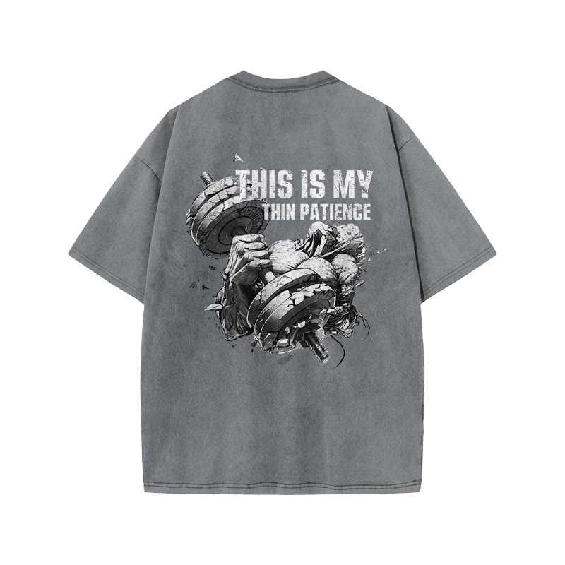 100% Cotton This Is My Thin Therapy Gym Print Acid Washed T-shirt - Grey - US20-22(3XL) - image 3
