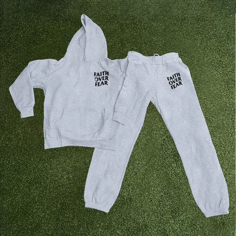 Faith Over Fear Print Causal Hoodie Set - image 11