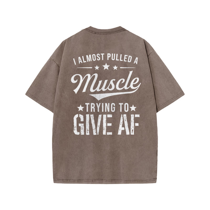 100% Cotton Muscle Gym Print Acid Washed T-shirt - Coffee - US20-22(3XL) - image 5