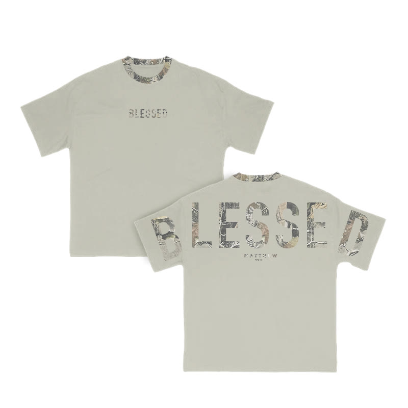 Blessed Matthew 5:3-12 Dead Leaves Camouflage Print T-shirt - Warm Grey - 8XL - image 7