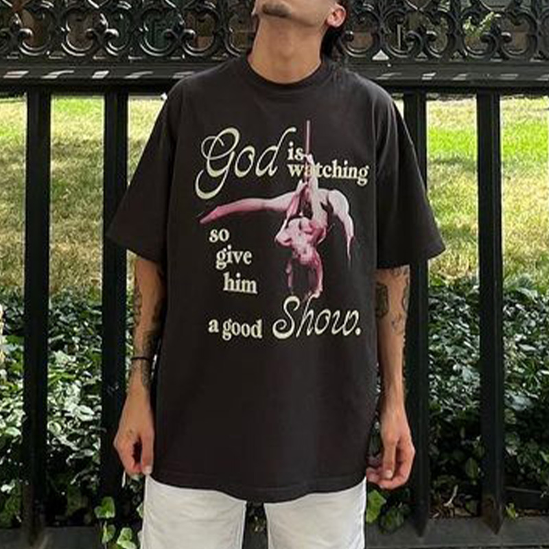 God Is Watching So Give Him A Good Show Print T-shirt - Dark Grey - 8XL - image 1