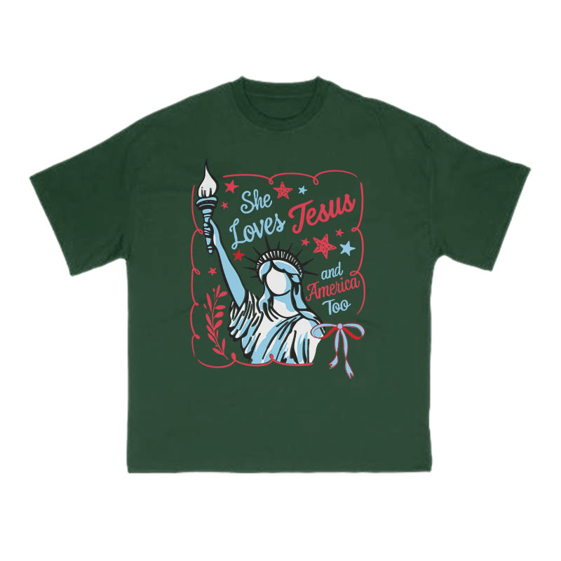 She Loves Jesus Print T-shirt - Green - US16-18(2XL) - image 8