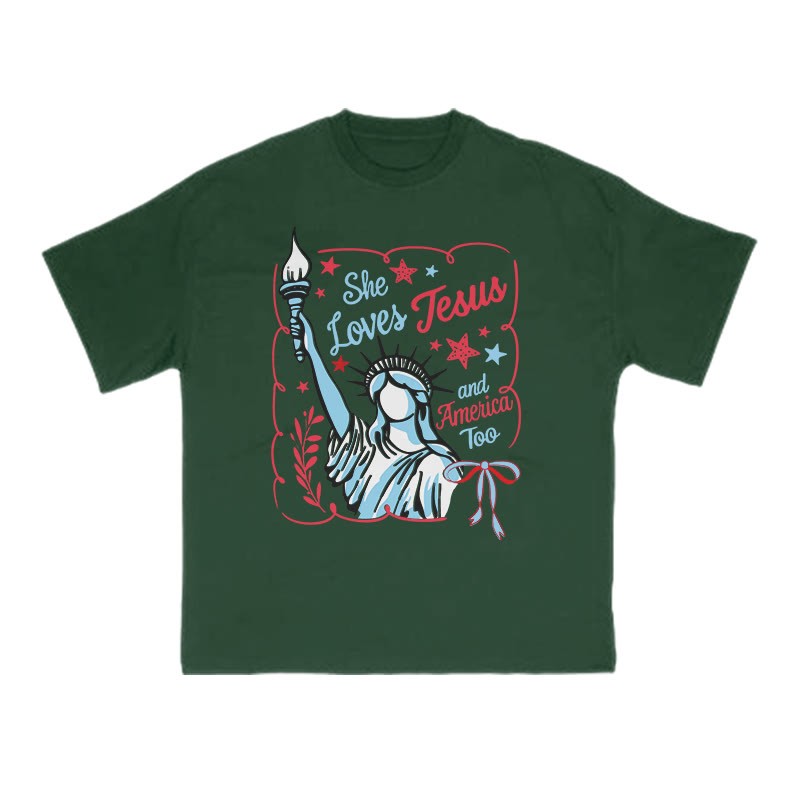 She Loves Jesus Print T-shirt - Green - US16-18(2XL) - image 8
