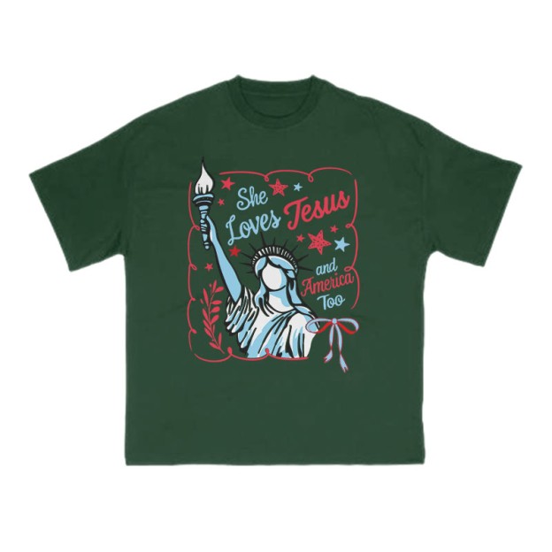 She Loves Jesus Print T-shirt - Green - US16-18(2XL) - image 8