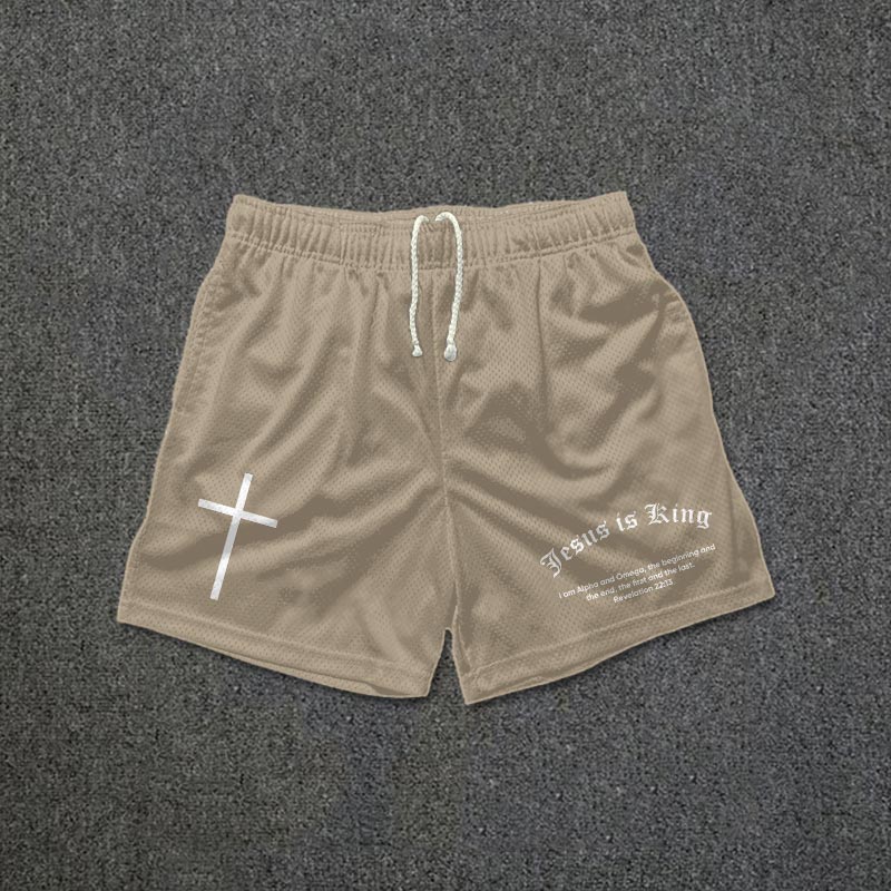 Jesus Is King Cross Print Mesh Shorts