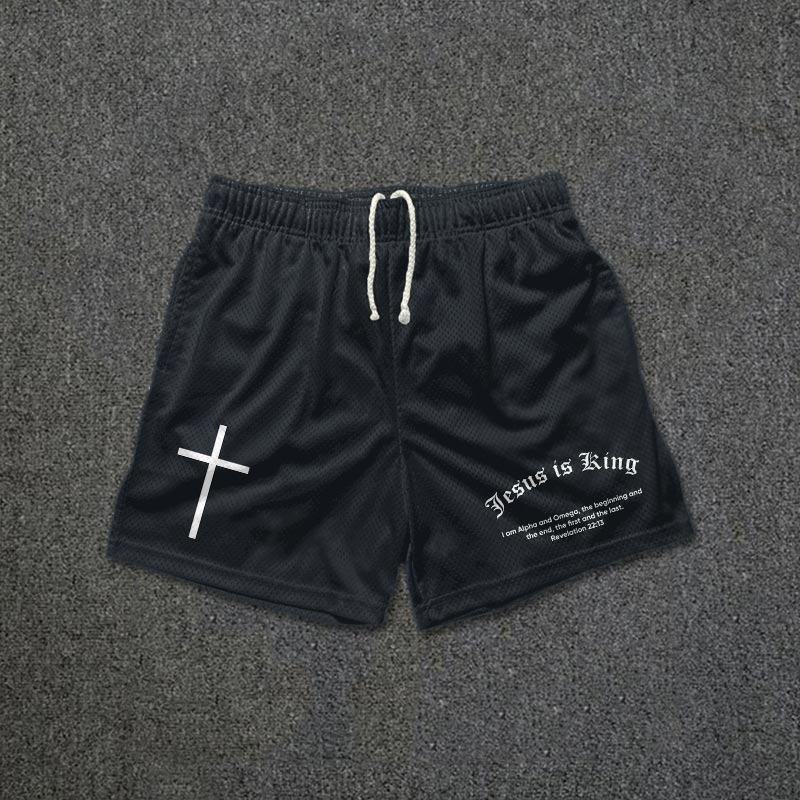 Jesus Is King Cross Print Mesh Shorts