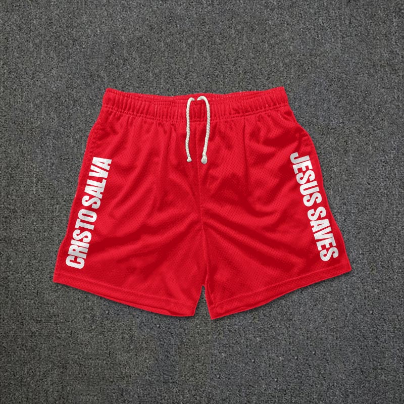 Jesus Saves Cristo Salva Print Mesh Shorts