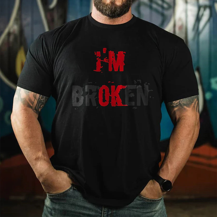 I'm Broken Casual Men's Print T-shirt - Black - 2XL - image 1