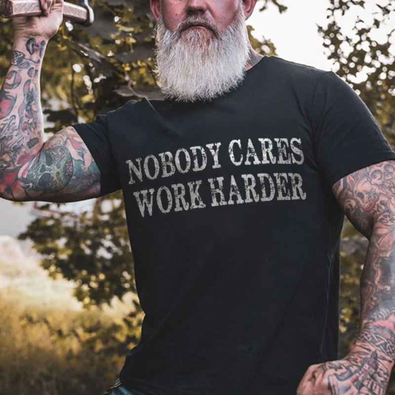 Nobody Cares Work Harder Printed Casual Men's T-shirt - Black - 2XL - image 1