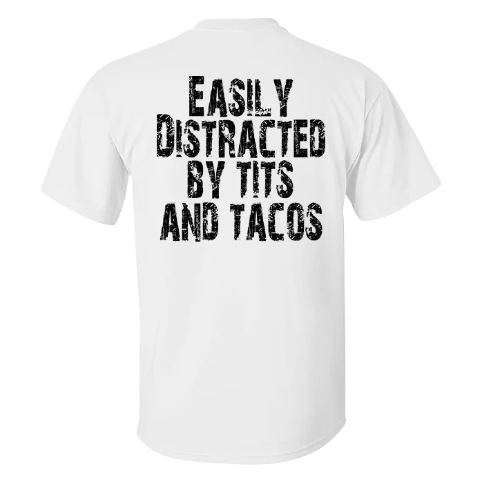 Easily Distracted By Tits And Tacos Print Men's T-shirt - White - 2XL - image 2