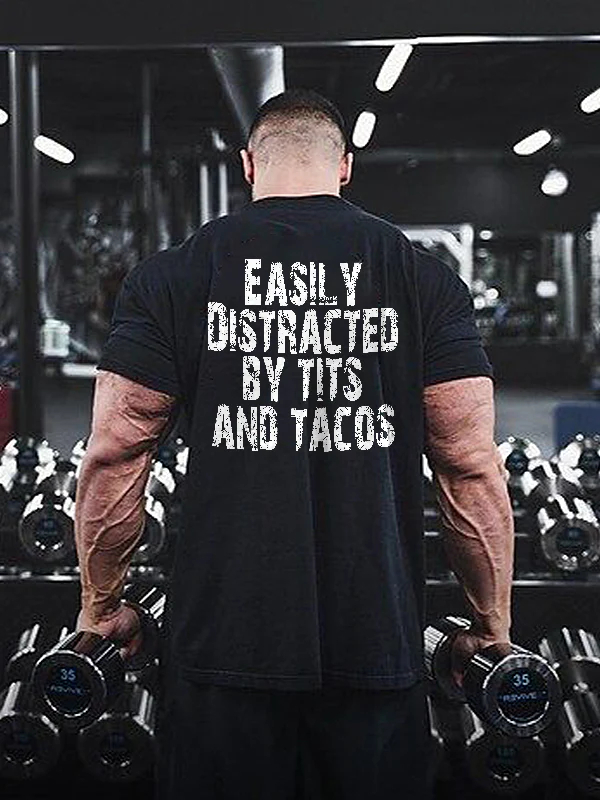 Easily Distracted By Tits And Tacos Print Men's T-shirt - Black - 2XL - image 1