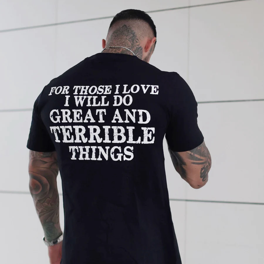For Those I Love I Will Do Printed Men's T-shirt - Black - 2XL - image 2