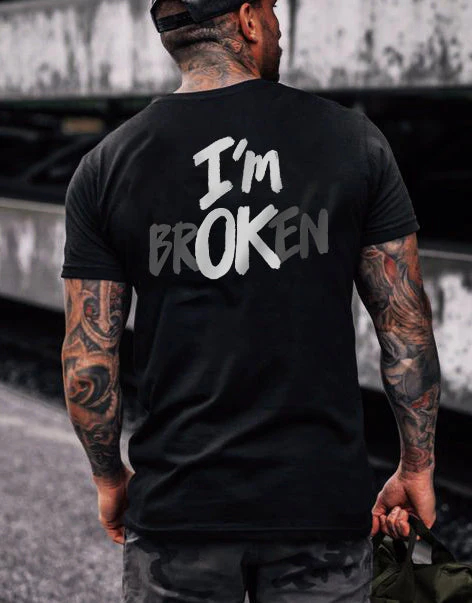 I'm Broken Men's Fun Monogram T-shirt - Black - 2XL - image 1