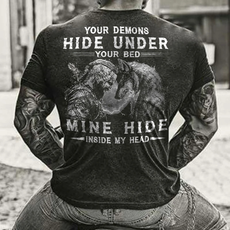 Viking Your Demons Hide Under You Bed T-shirt - Black - 2XL - image 1