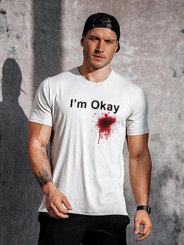 I'm Okay Printed Men's T-shirt - White - 2XL - image 1