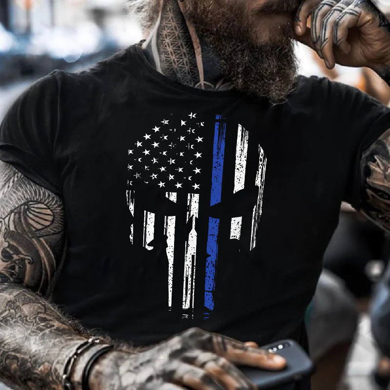 Men's Flag Print Black T-shirt Designer - Black - 2XL - image 1