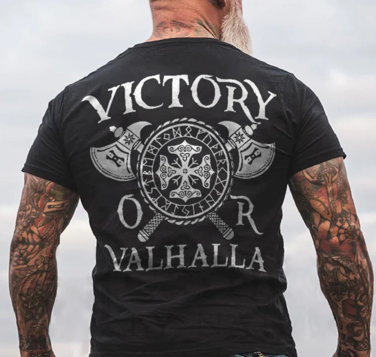 Victory Letter Axes Printed Men's T-shirt - Black - 2XL - image 1