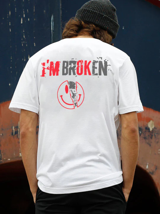 Vintage I'm Broken Skull Men's Monogram T-shirt - White - 2XL - image 2