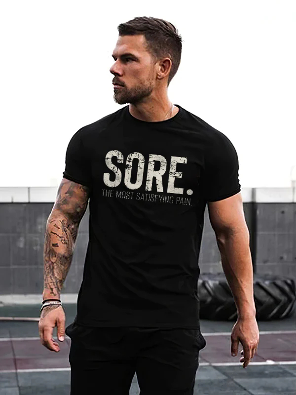 Sore The Most Satisfying Pain Printed T-shirt - Black - 2XL - image 1