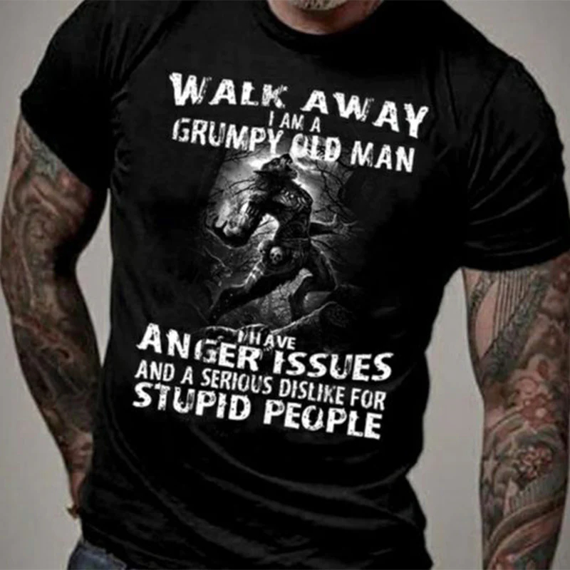 Vikings Walk Away I Am A Grumpy Old Man Printed Men's T-shirt - Black - 2XL - image 1