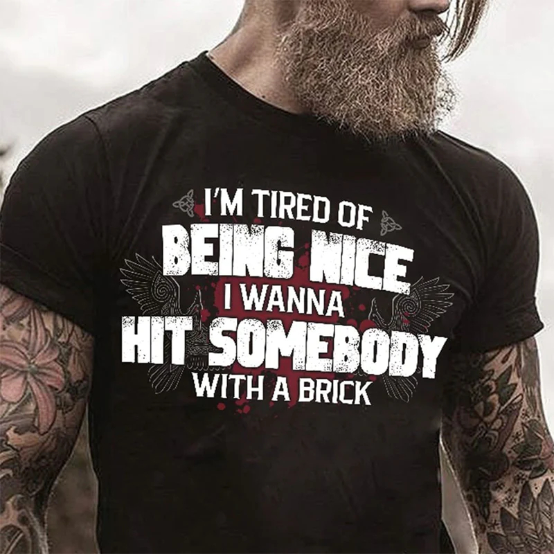 I'm Tired Of Being Nice Printed Men's T-shirt - Black - 2XL - image 1