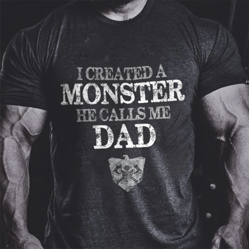 Monster Dad Letter Print Men's Casual Tees Designer - Black - 2XL - image 1