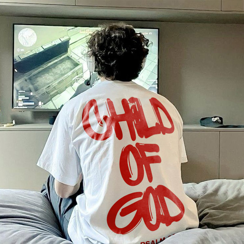 100% Cotton Child Of God Print T-shirt - White Red - 2XL - image 5