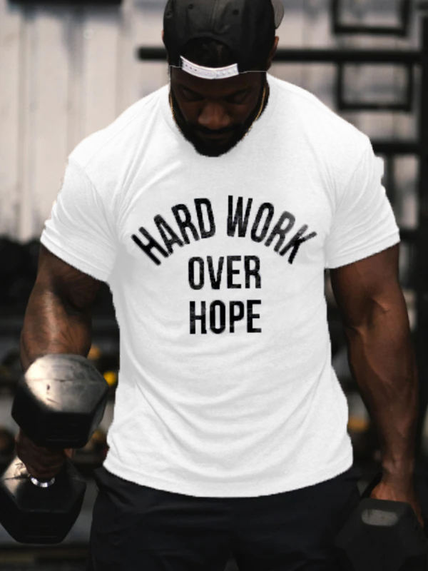 Hard Work Over Hope Printed Men's T-shirt - White - 2XL - image 1