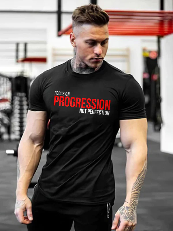 Focus On Progression Not Perfection Printed T-shirt - Black - 2XL - image 1