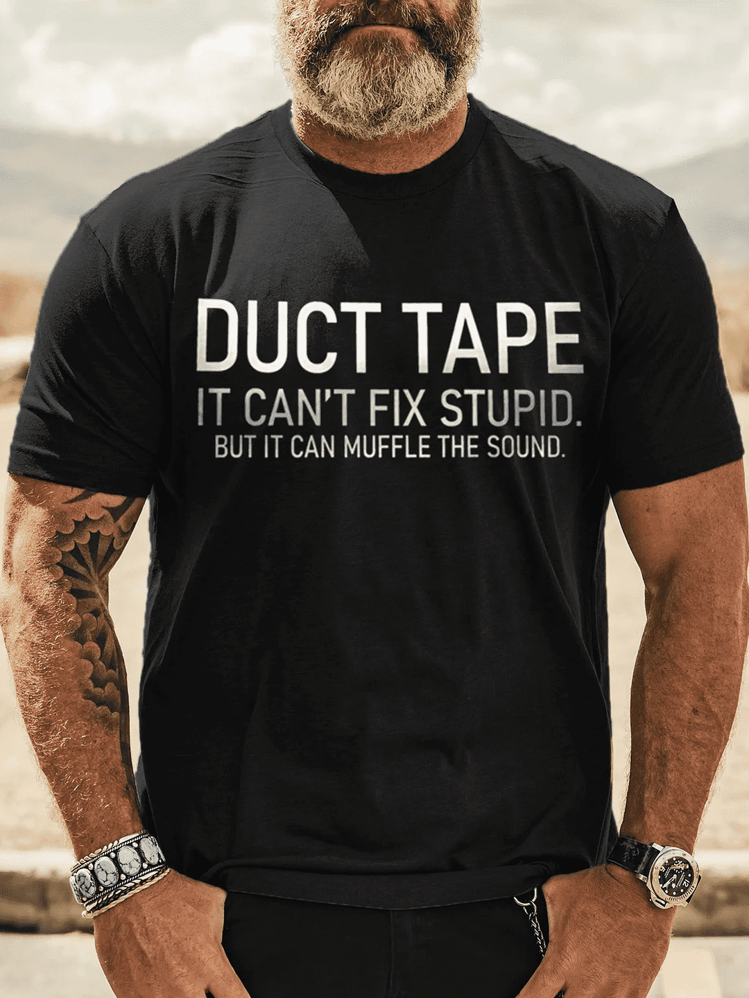 Duct Tape It Can't Fix Stupid But It Can Muffle The Sound T-shirt - Black - 2XL - image 1