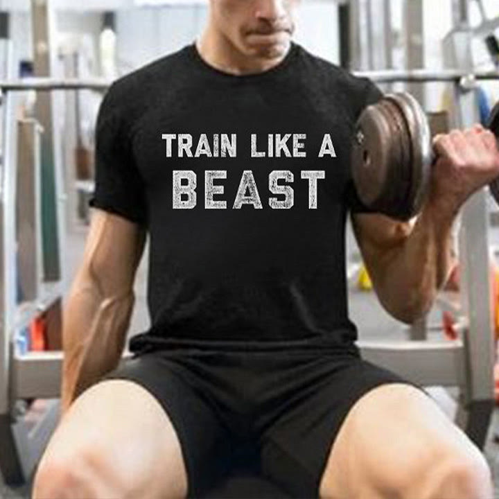 Train Like A Beast Print Men's T-shirt - Black - 2XL - image 1
