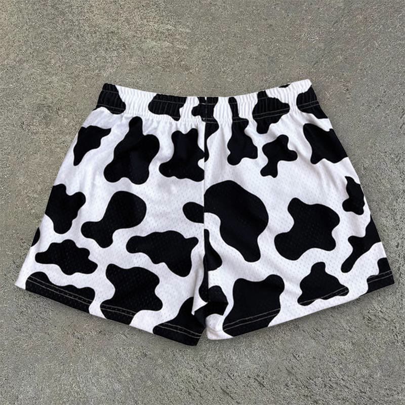 Milk Cow Print Mesh Shorts
