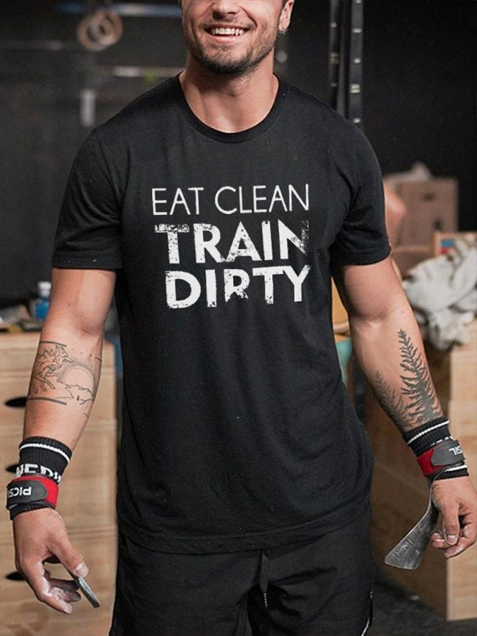 Eat Clean Train Dirty Printed Men's T-shirt - Black - 2XL - image 1