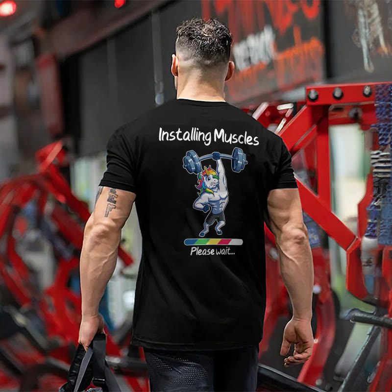 Installing Muscle Please Wait Printed Men's T-shirt - Black - 2XL - image 2