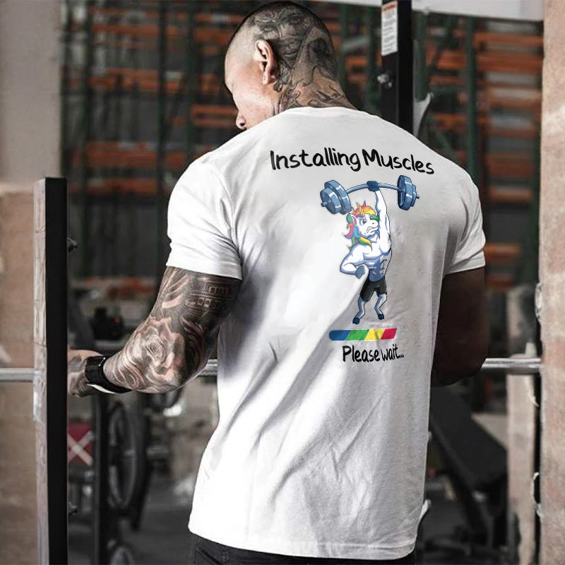 Installing Muscle Please Wait Printed Men's T-shirt - White - 2XL - image 1
