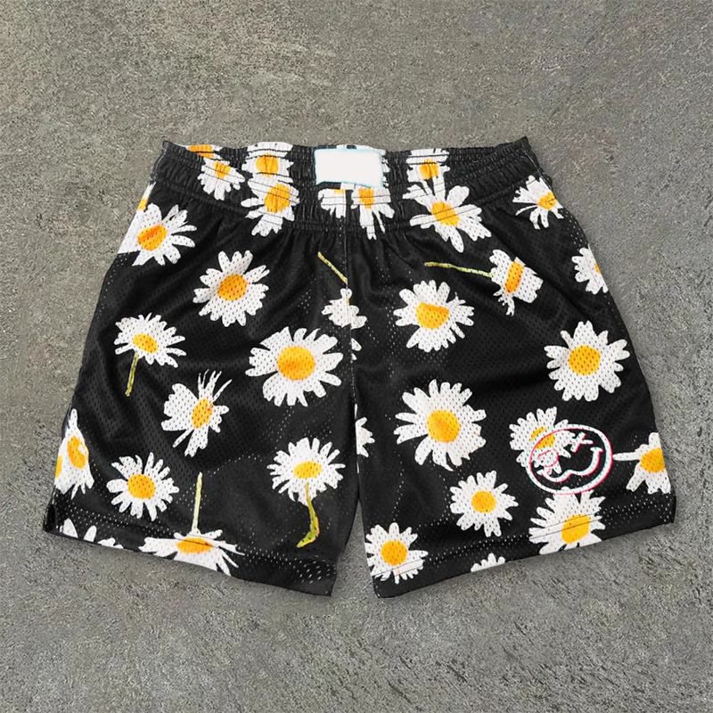 Daisy Print Mesh Shorts