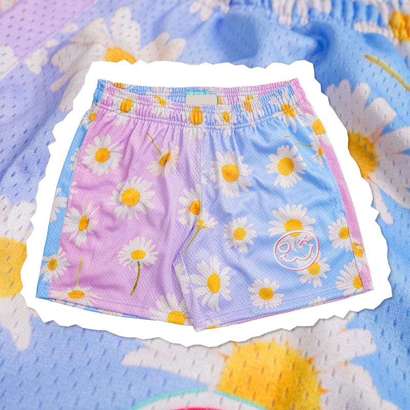 Daisy Print Mesh Shorts