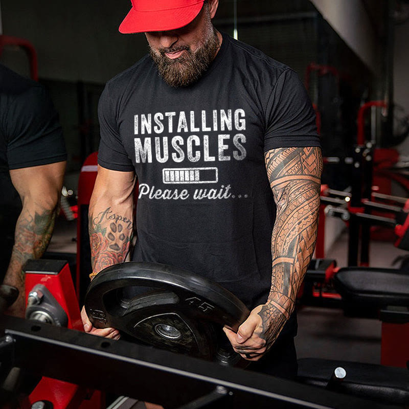 Installing Muscles Please Wait Printed T-shirt - Black - 2XL - image 1
