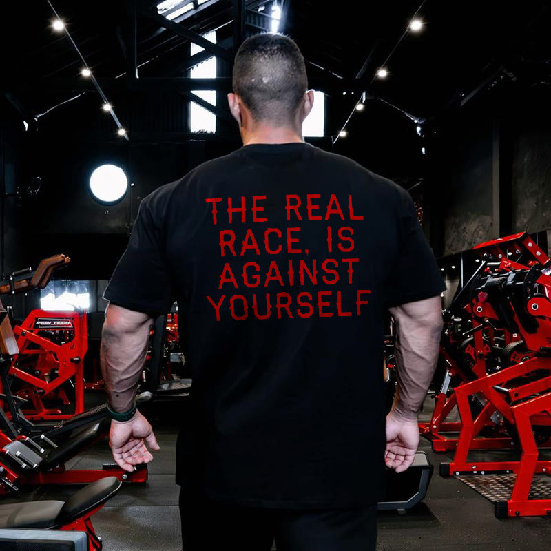 The Real Race Is Against Yourself Print T-shirt - Black - 2XL - image 1