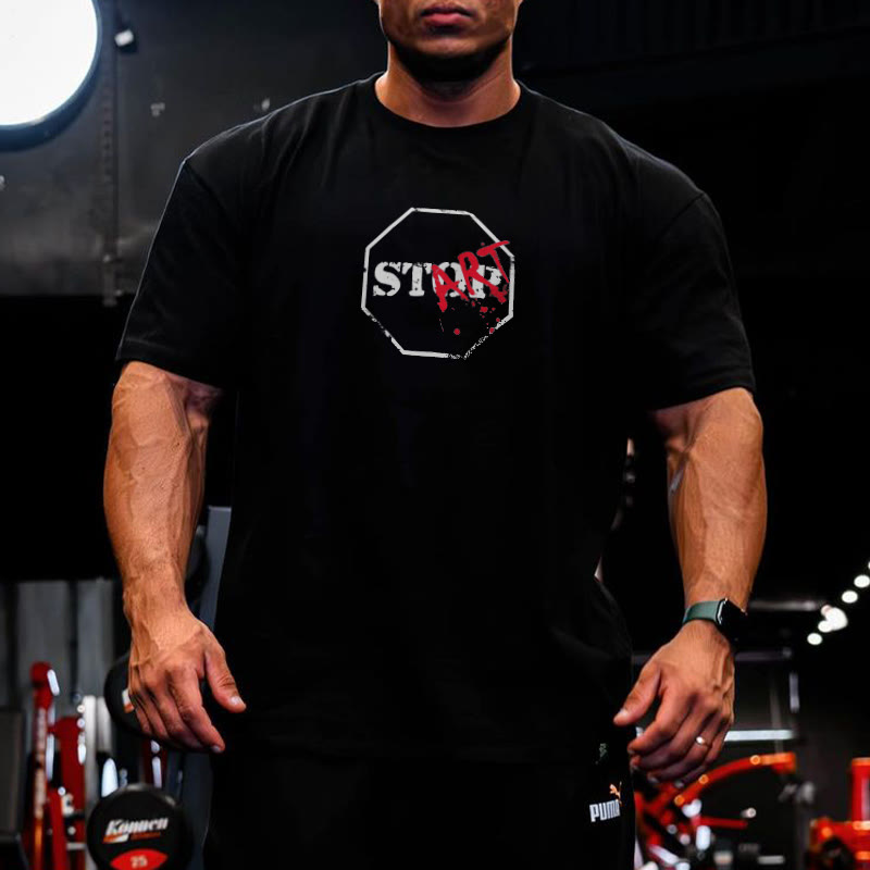 Don't Stop Just Start Print T-shirt - Black - 2XL - image 1