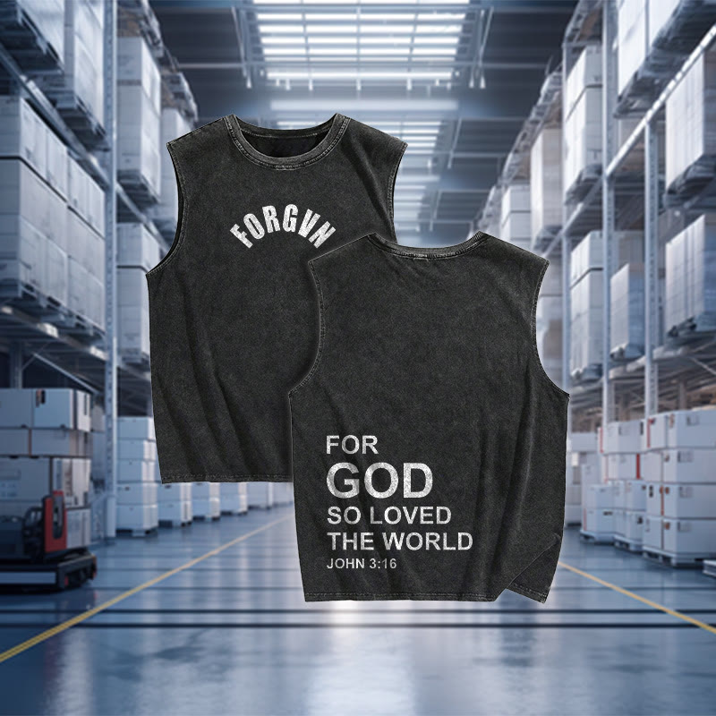 100% Cotton For God So Loved The World Printed Acid Washed Tank Top