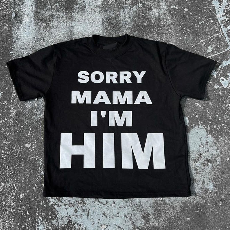 100% Cotton Sorry Mama I'm Him Print T-shirt - Black - 2XL - image 1