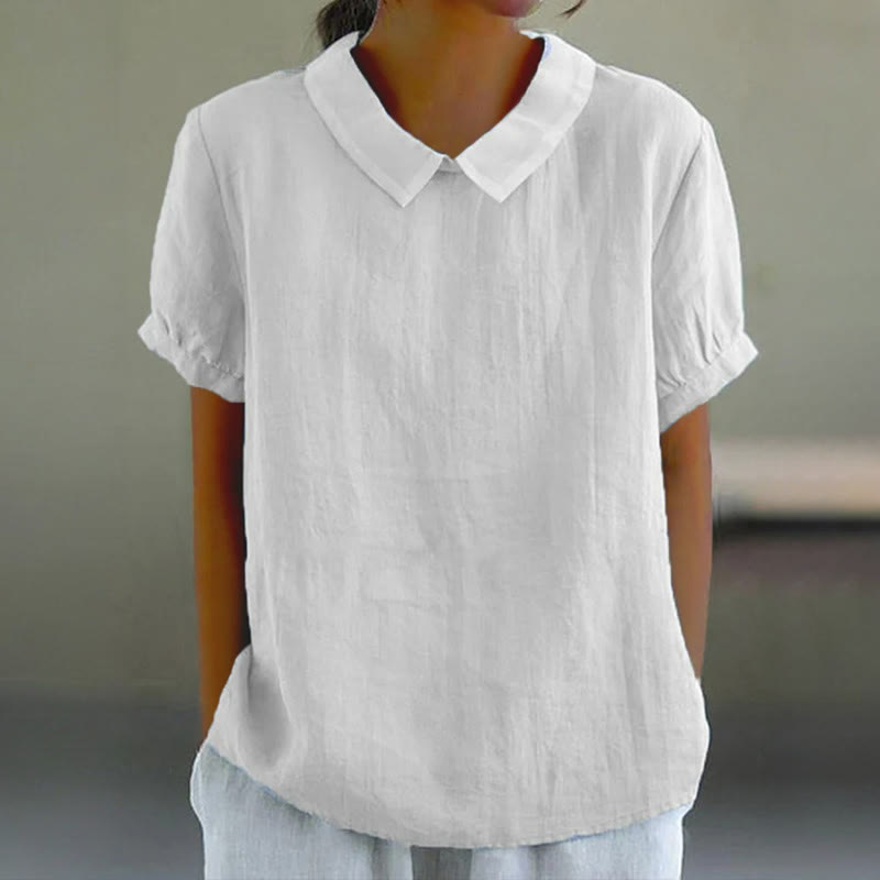 Women's Solid Color Lapel Loose Blouse - White - 6XL - image 1