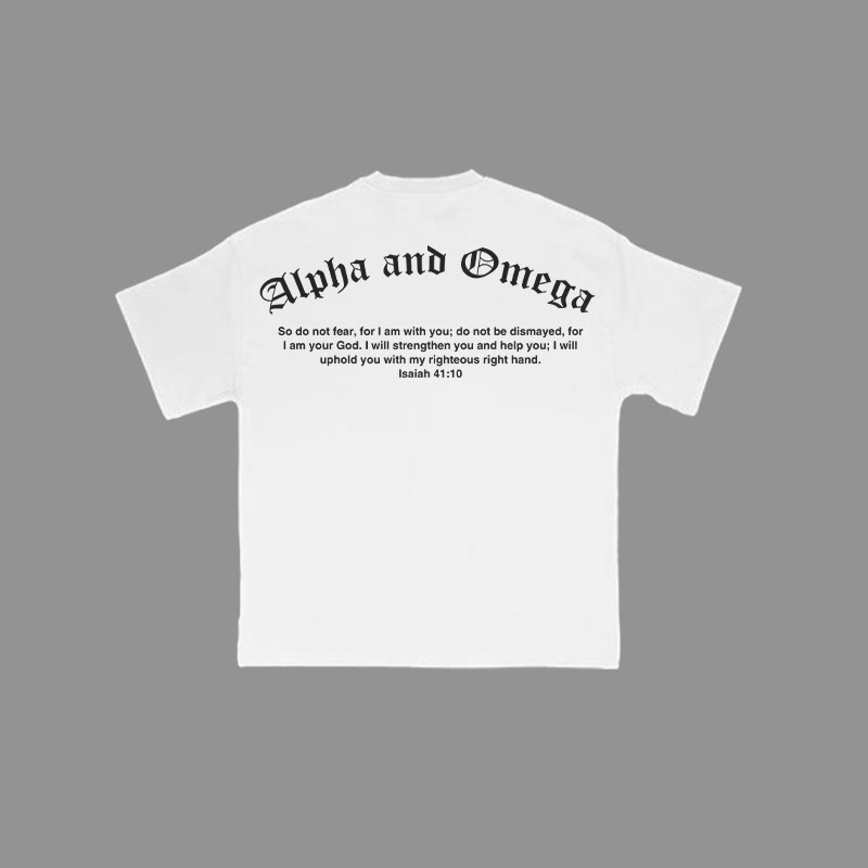 100% Cotton Alpha And Omega Isaiah 41:10 Print T-shirt - White - 2XL - image 2