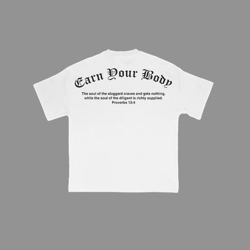 100% Cotton Earn Your Body Proverbs 13:4 Print T-shirt - White - 2XL - image 2